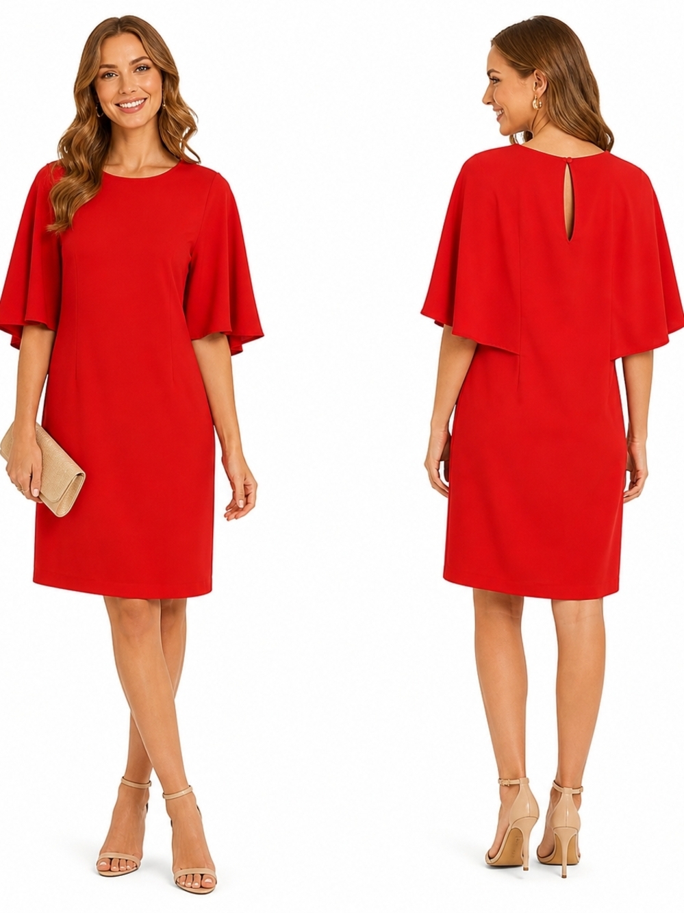 ZARA Red Wide Cape Sleeve Shift Dress Size X-Small